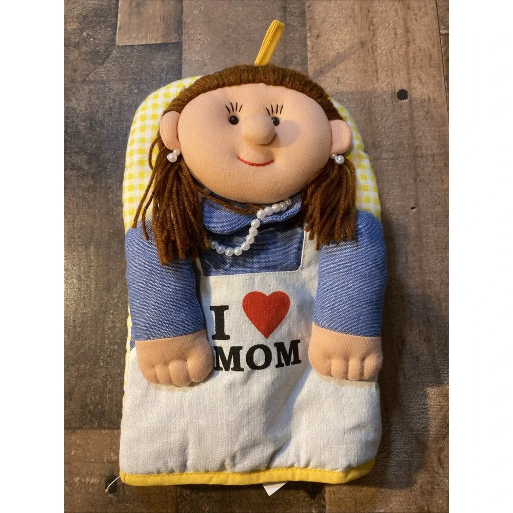 Hotmit Kit Kitchen Friends Oven Mit I Love Mom Yarn Hair 1994 Vintage‎ Gift Mom